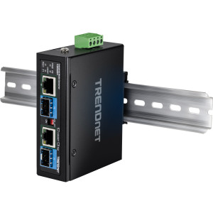 TRENDnet TI-BF22SFP Industrial Gigabit SFP Media Converter, IP30, DIN rail or wall mount